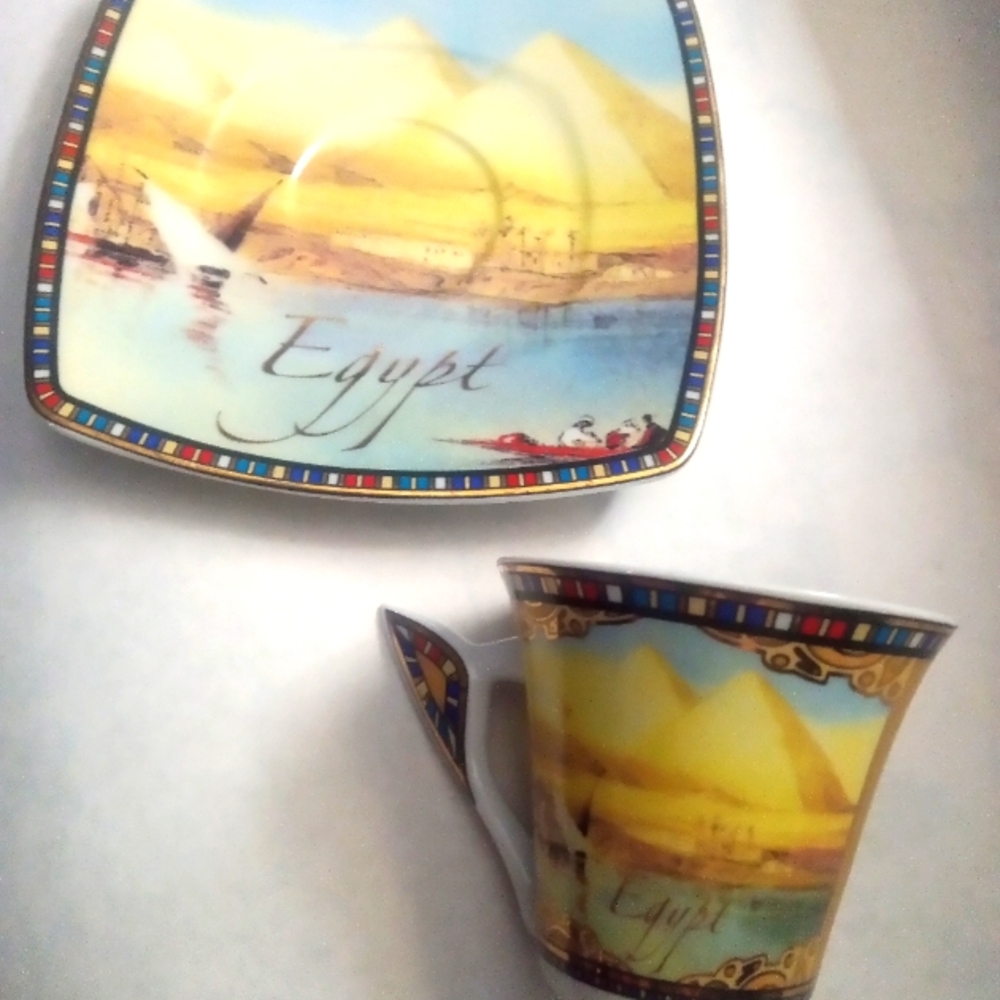 Fathi Mahmoud Egyptian Limoges Cup and Saucer Set (see details)